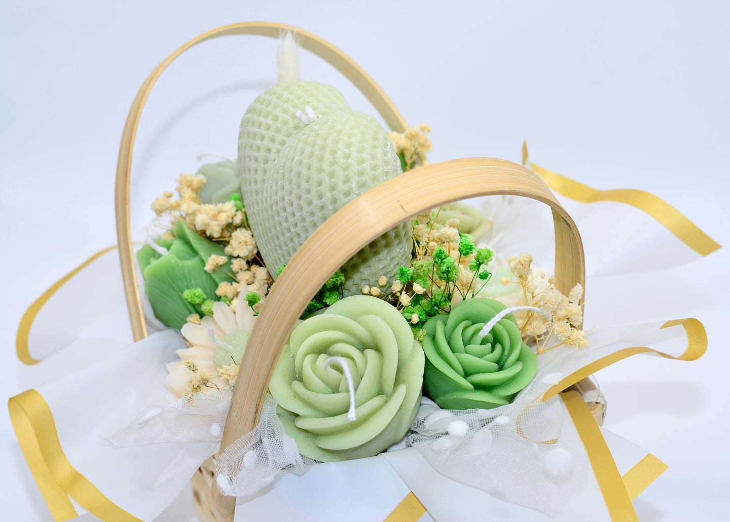 Green Floral Heart Basket