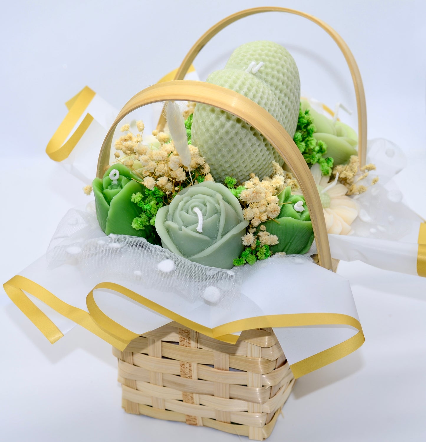Green Floral Heart Basket