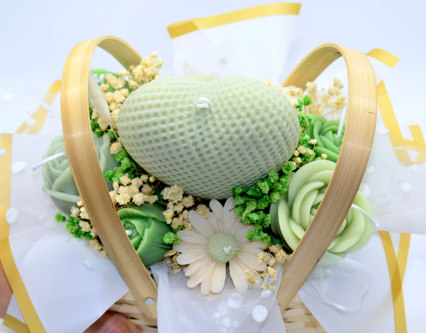 Green Floral Heart Basket