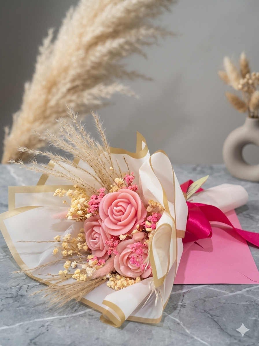 Trio Rose Keepsake Artisan Candle Bouquet
