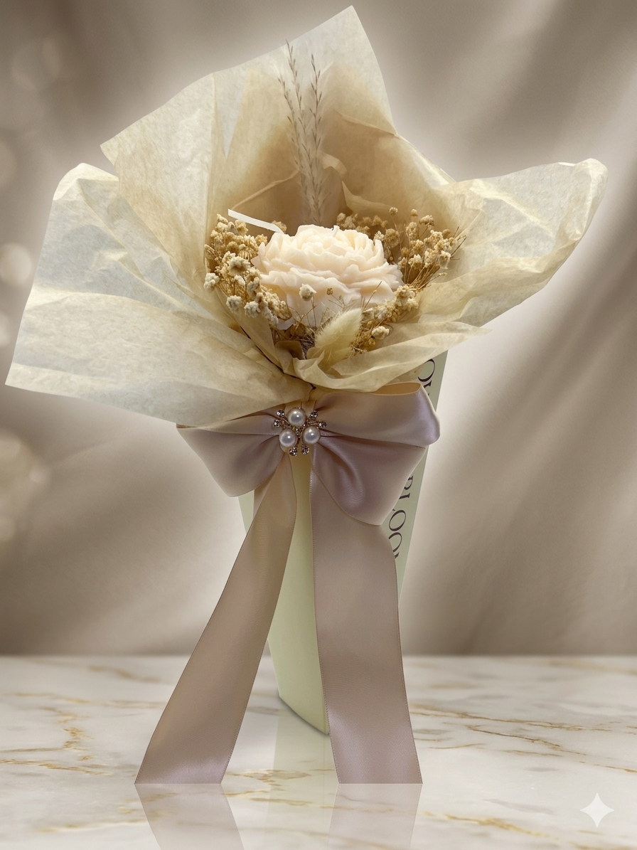 Bloom Artisan Bouquet - Peony Candle in Floral Cone