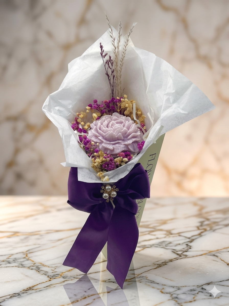 Bloom Artisan Bouquet - Peony Candle in Floral Cone