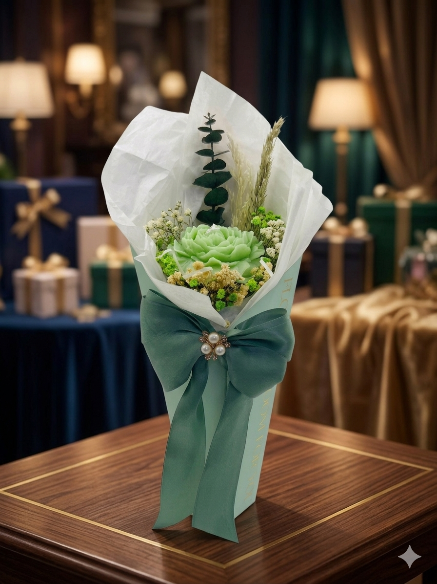 Bloom Artisan Bouquet - Peony Candle in Floral Cone